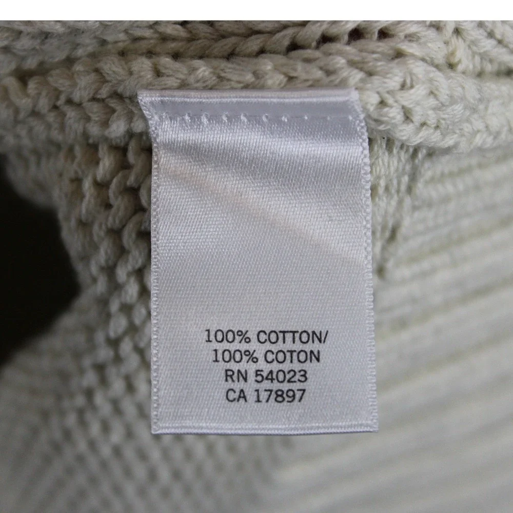 Banana Republic Mens Large Cream Cable Knit Cotton Mock Neck Button Sweater